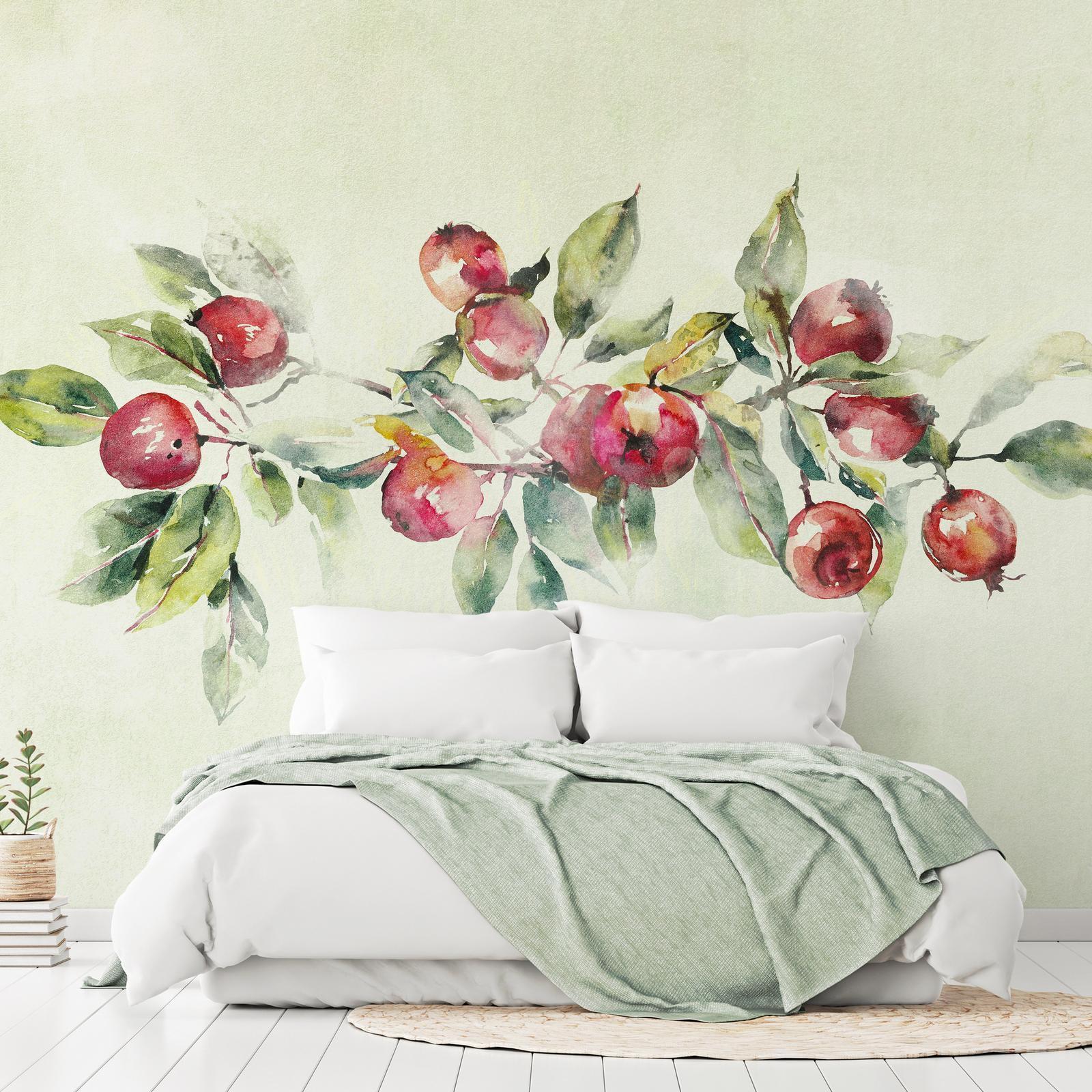 Papier peint - Apple branch - delicate landscape with a plant and apples on a white background