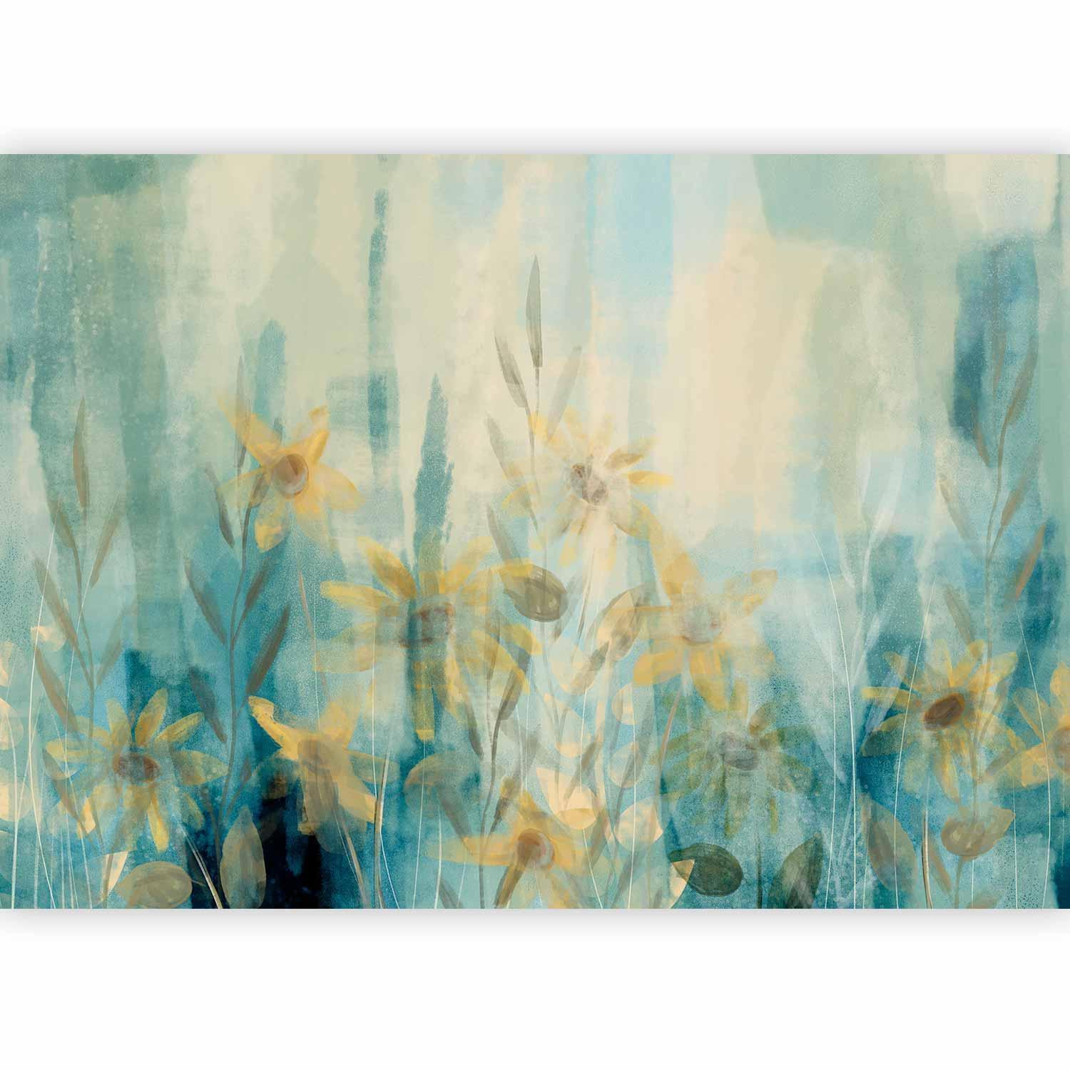 Papier peint - A touch of summer - floral motif with a meadow of flowers in blue tones