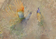 Papier peint - Peacocks in dance - bird motif among an abstract pattern with ornaments