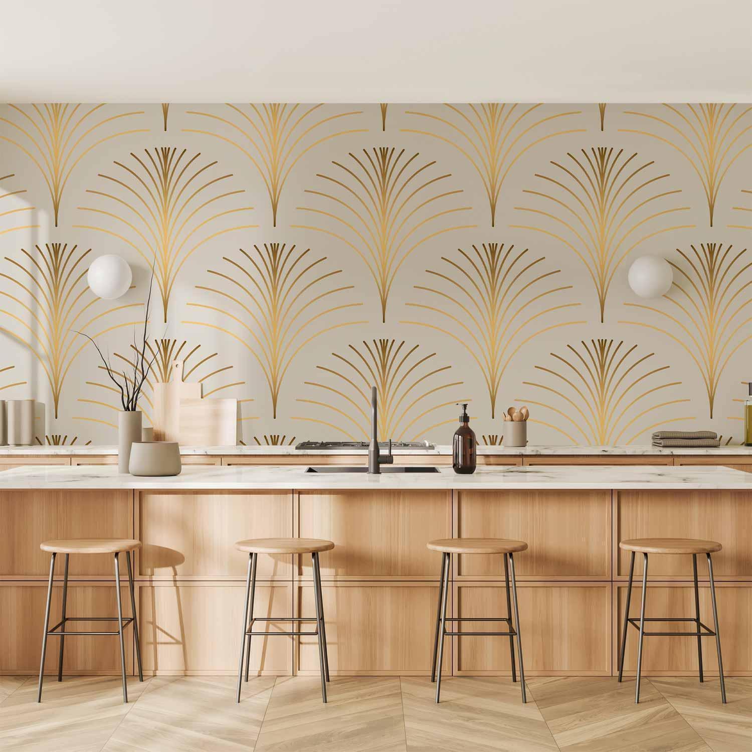 Papier peint - Gold Linear Pattern on Marble Background