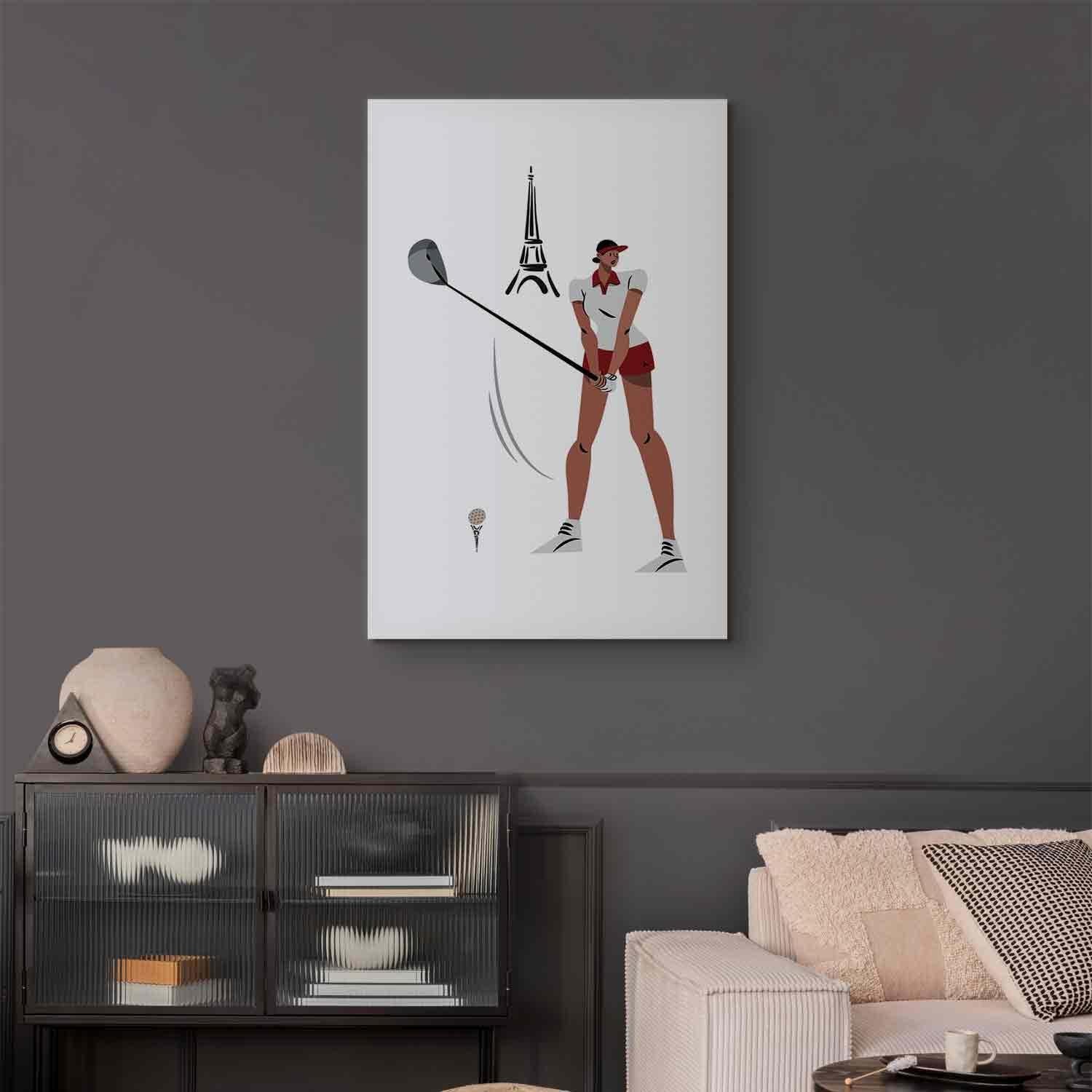 Tableau - Female Golfer With the Eiffel Tower in the Background - Illustration