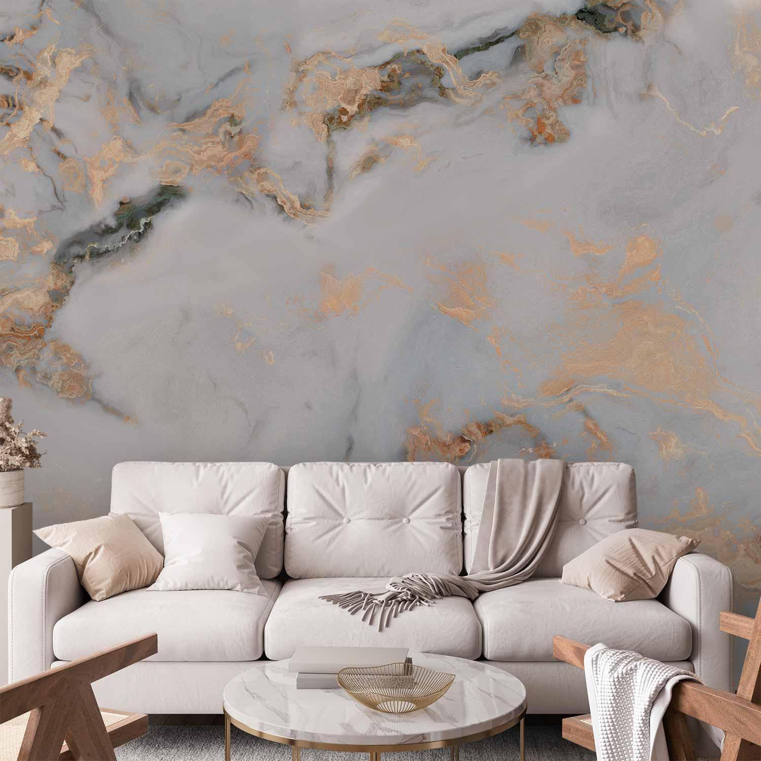 Papier peint - White Stone - Elegant Marble With Golden Highlights