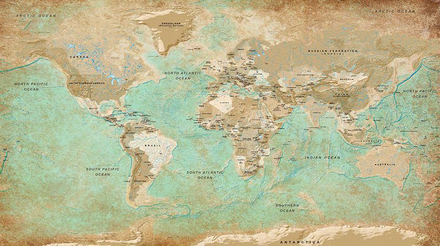 Papier peint - Turquoise World Map II