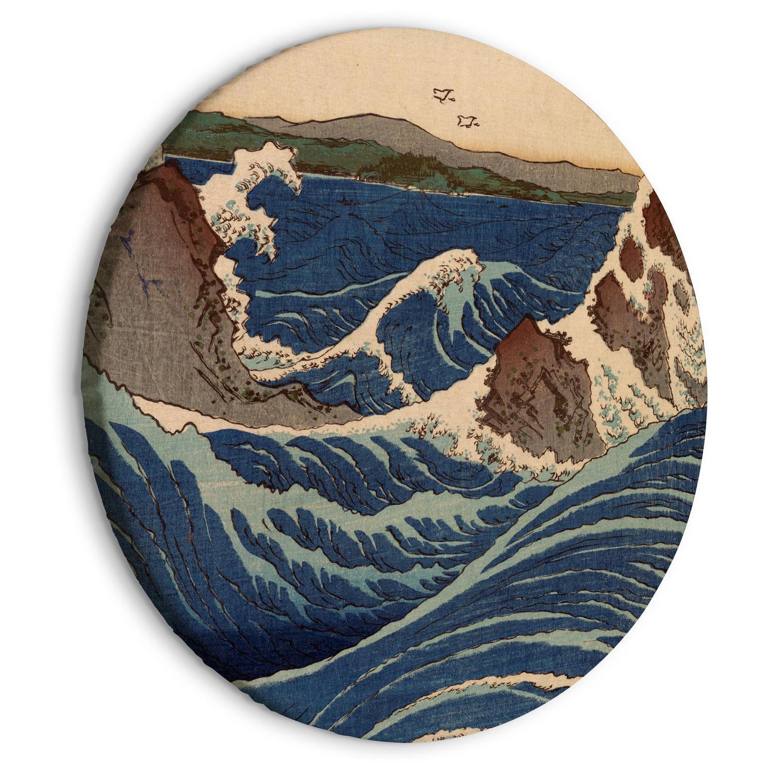 Tableau rond - Woodcut Utagawa Hiroshige - Great Blue Wave