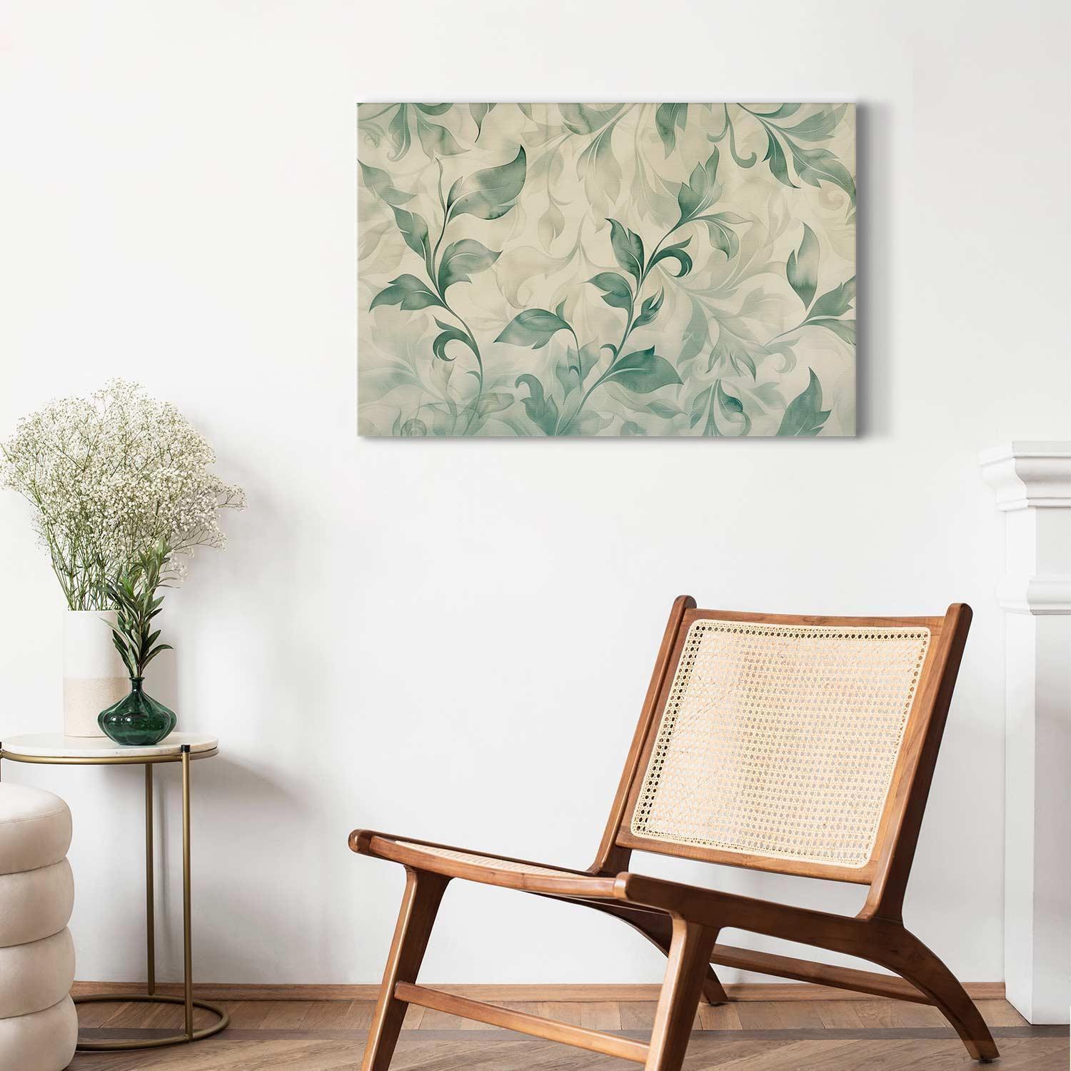 Tableau - Watercolor Botanical Motif Delicate Green-Beige Leaves