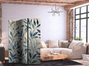 Paravent - Leaves in Blue Colors - Delicate Botanical Motif