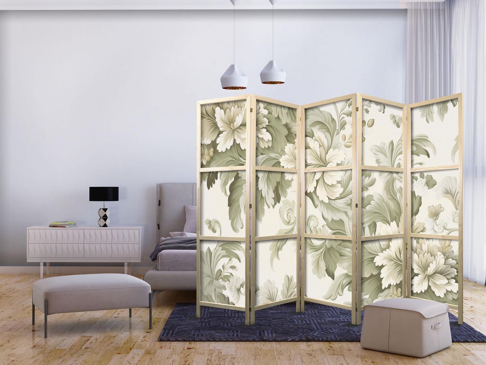 Paravent japonais - Retro Vintage Flowers in Delicate Cream and Green Colors