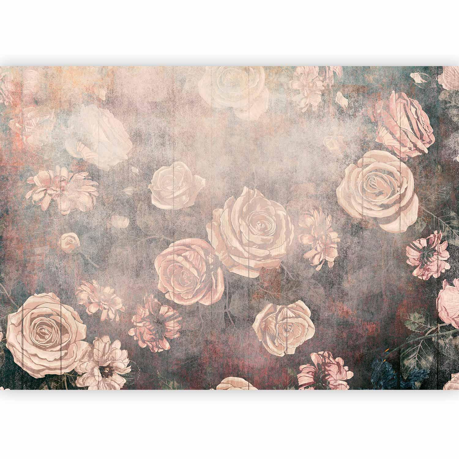 Papier peint - Misty nature - orange flowers on a non-uniformly textured background