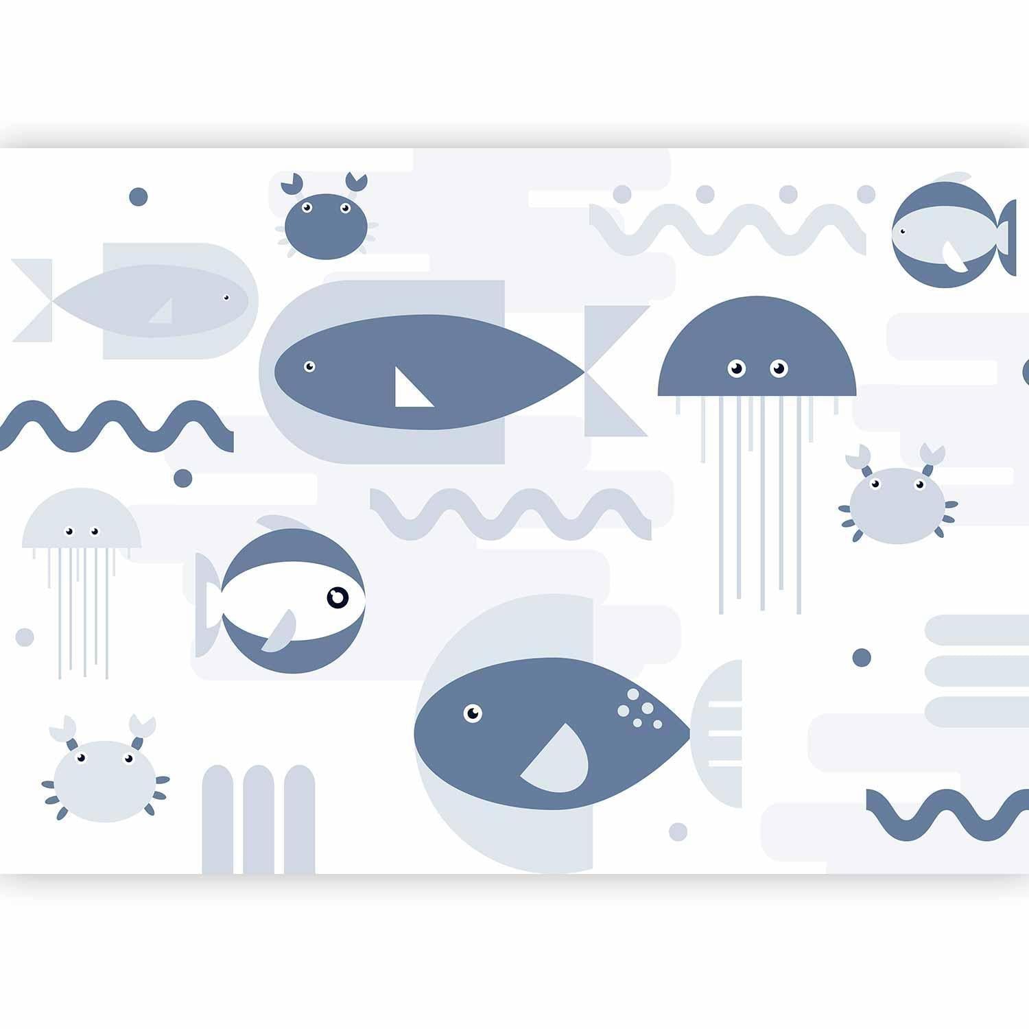 Papier peint - Minimalist ocean - geometric fish and crabs in water for kids