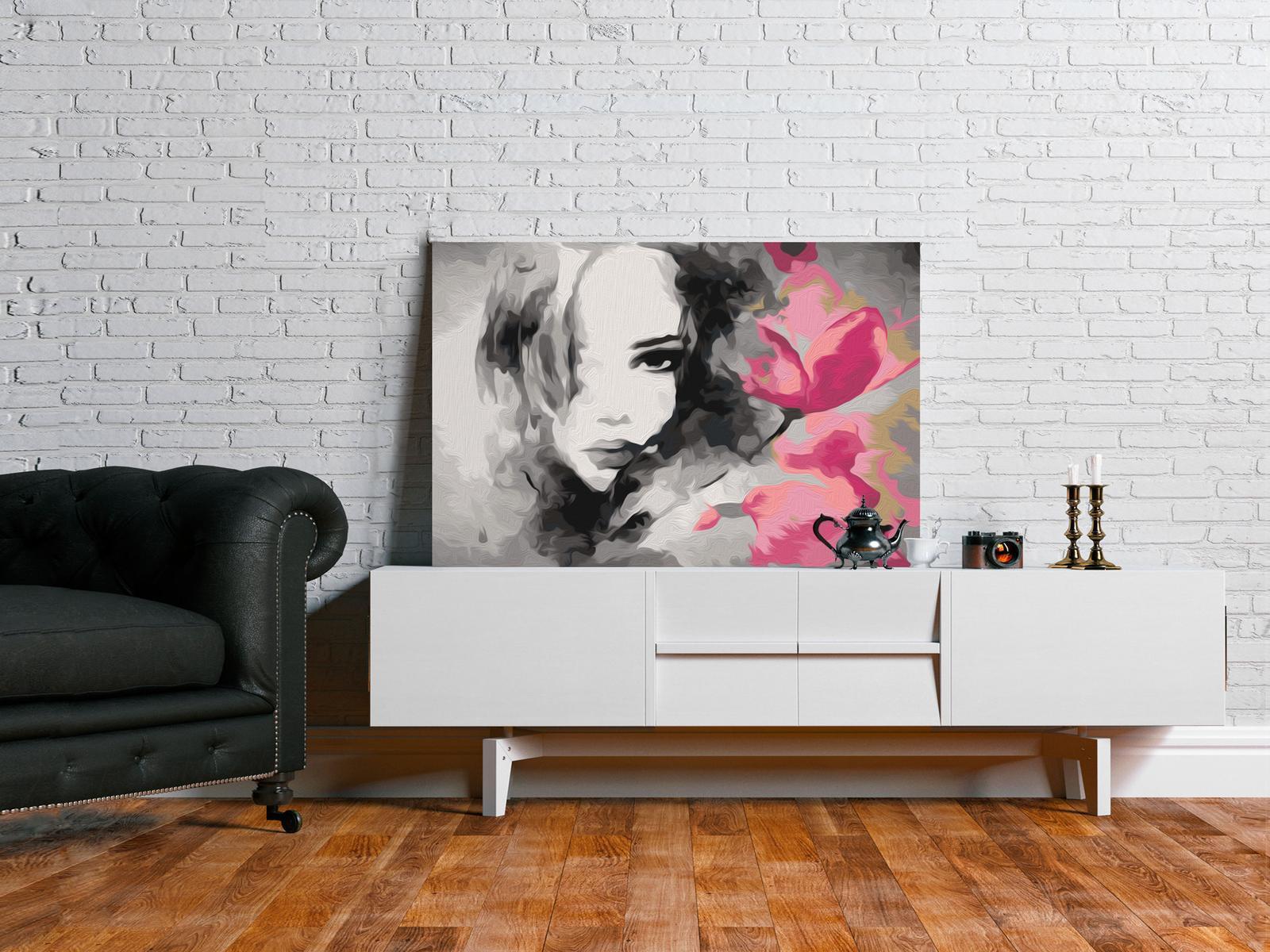 Peinture par numéros - Black & White Portrait With A Pink Flower