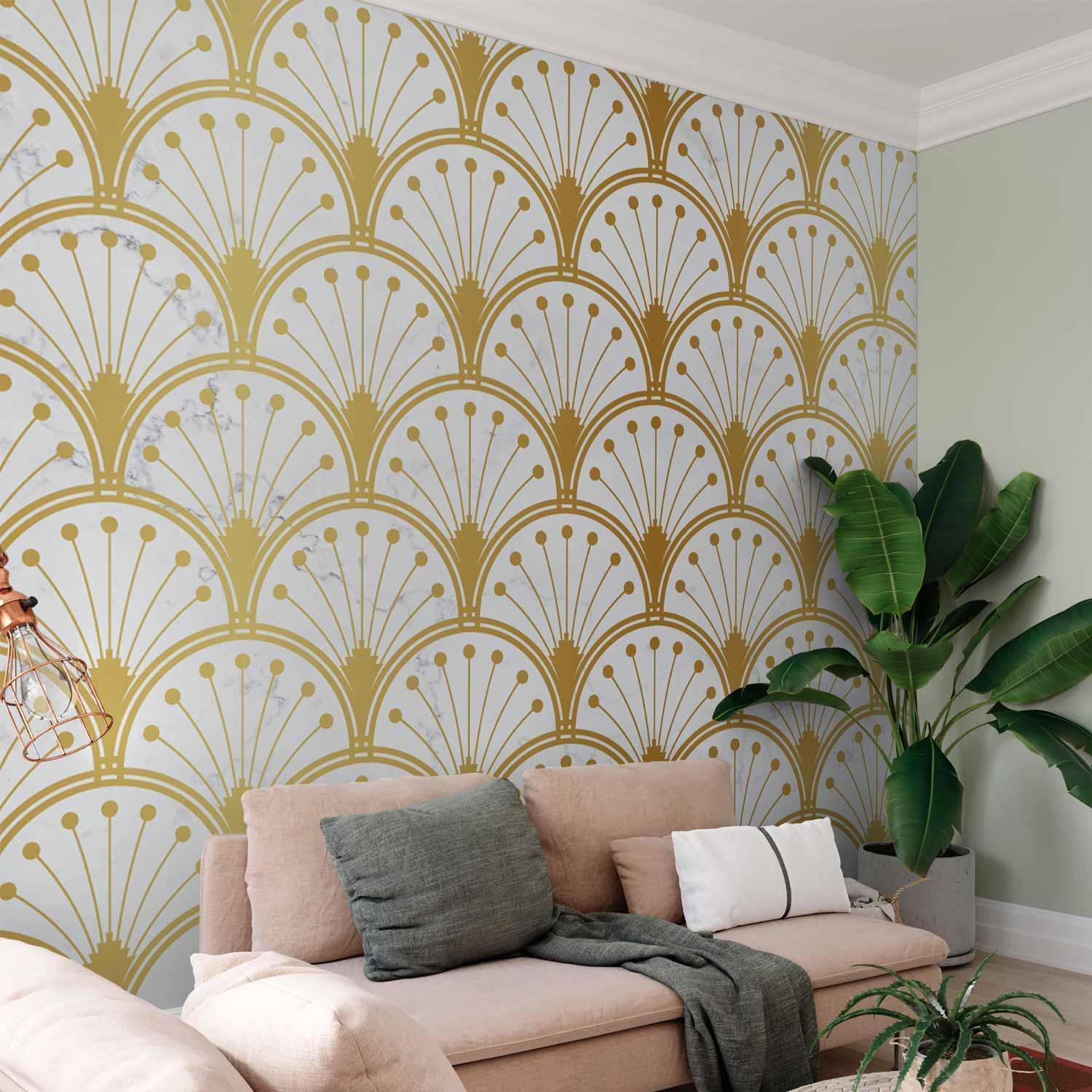 Papier peint - Gold and Marble Art Deco-inspired Pattern