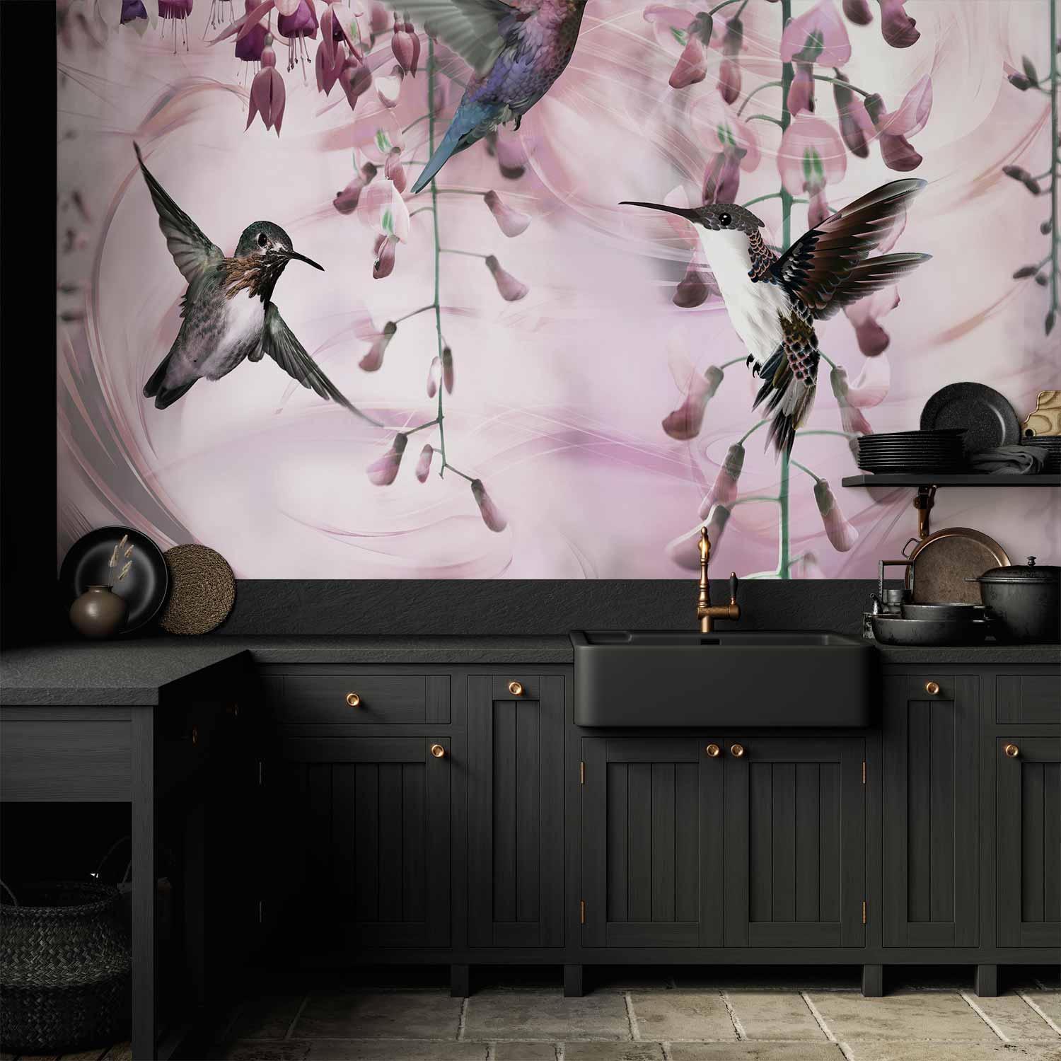 Papier peint - Flying Hummingbirds (Pink)