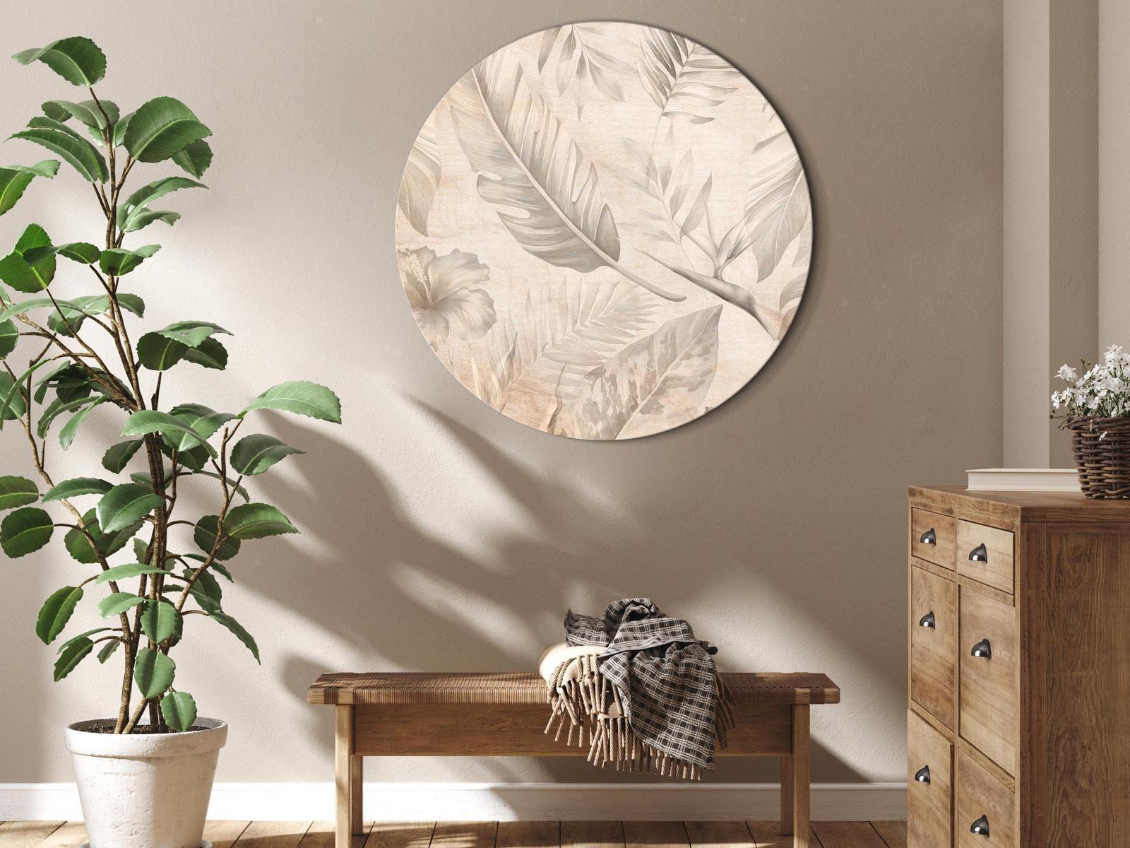 Tableau rond - A multitude of exotic leaves and flowers - A subtle composition of tropical plant species maintained in sepia tones/Tropics in sepia