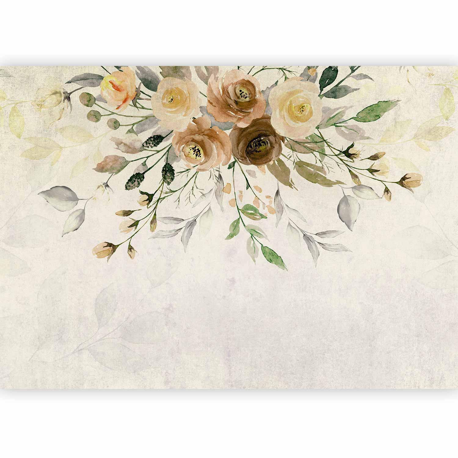 Papier peint - Summer bloom - retro floral motif with flowers and leaves with patterns