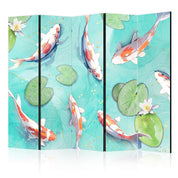 Paravent - Spectacular Koi Fish - White-Orange Koi Fish Swimming in Crystal Clear Water With Water Lilies