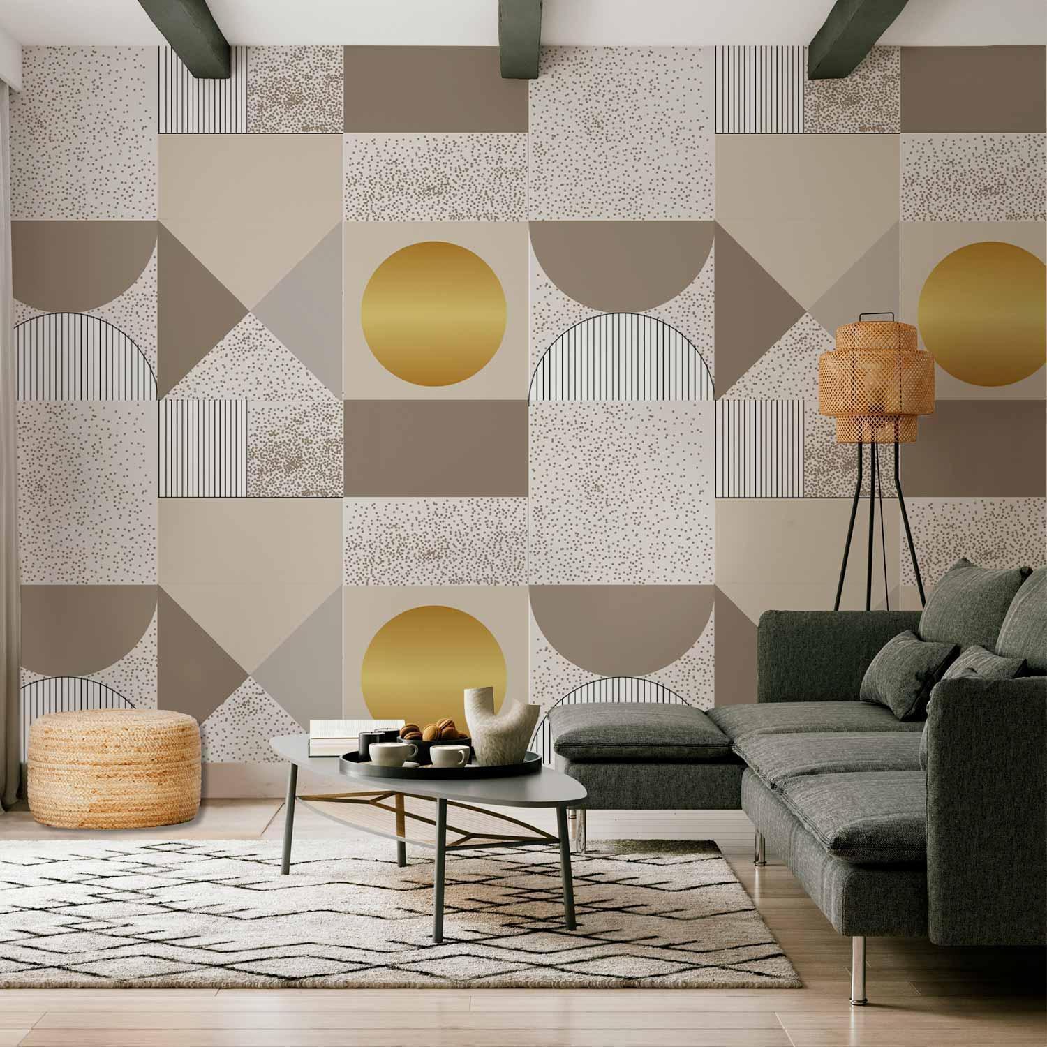 Papier peint - Beige and Gold Geometric Pattern