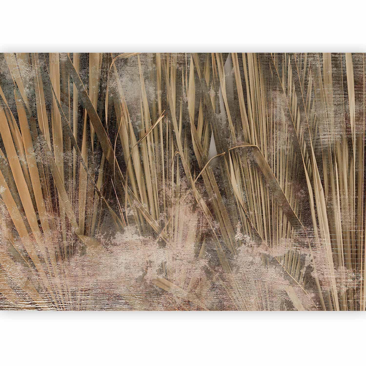 Papier peint - Dry leaves - landscape of tall grasses in boho style with paint patterns