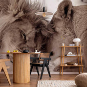 Papier peint - Lion Tenderness (Sepia)