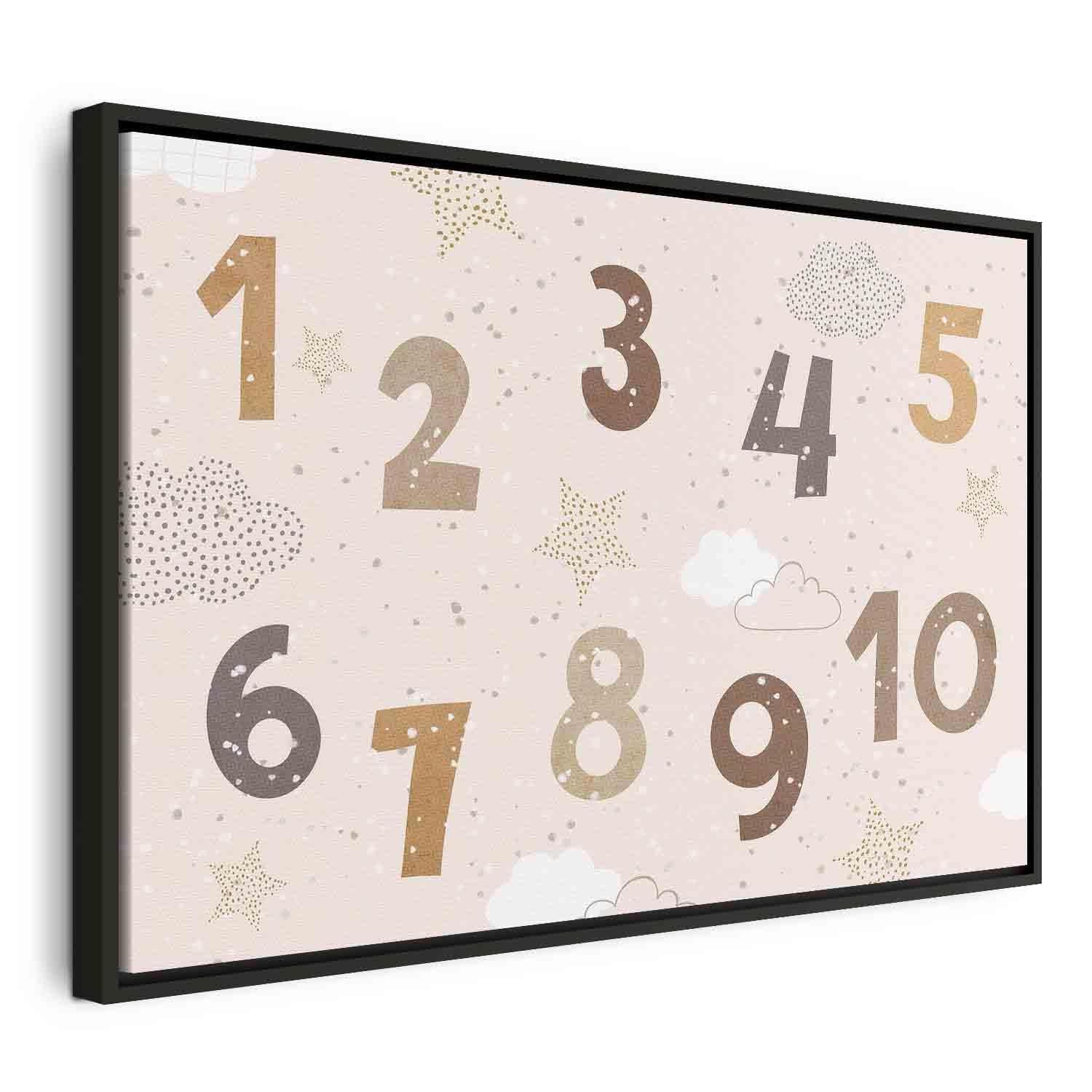 Tableau - Jumping Numbers - Numbers in a Subdued Beige-Brown Hue Among Snowflakes Stars and Clouds