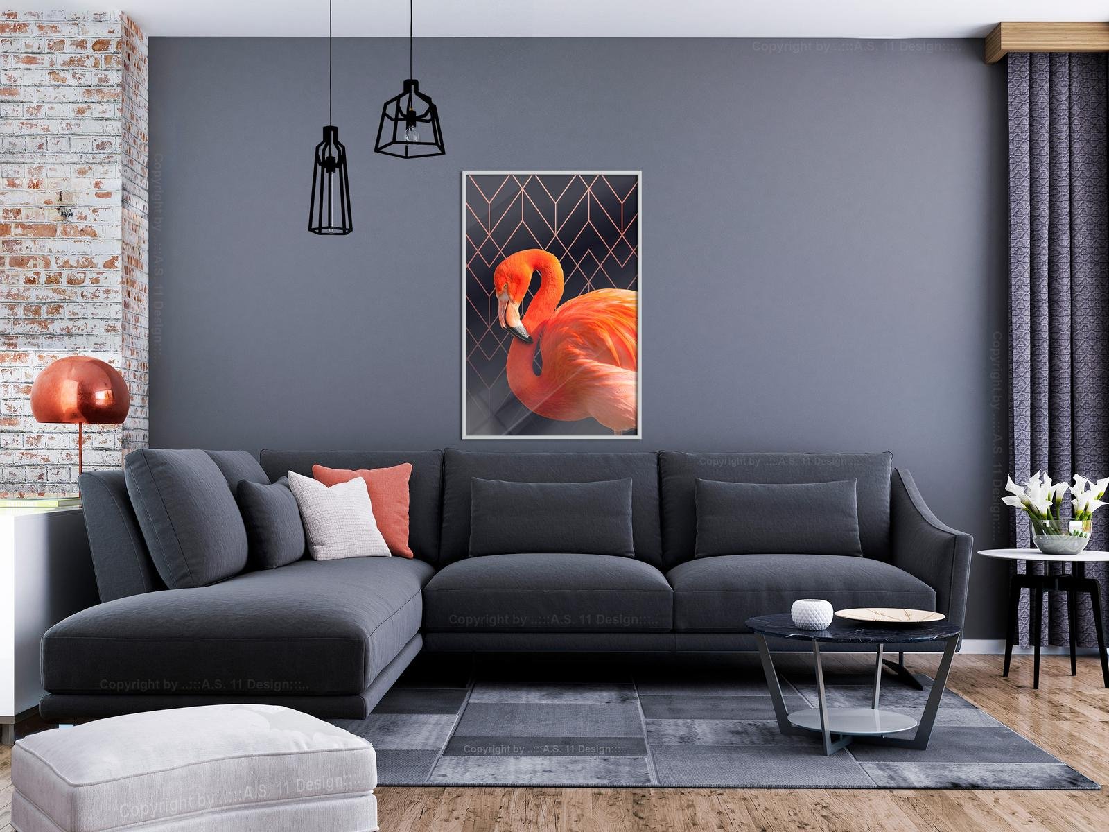 Poster Flamant Rose Orange
