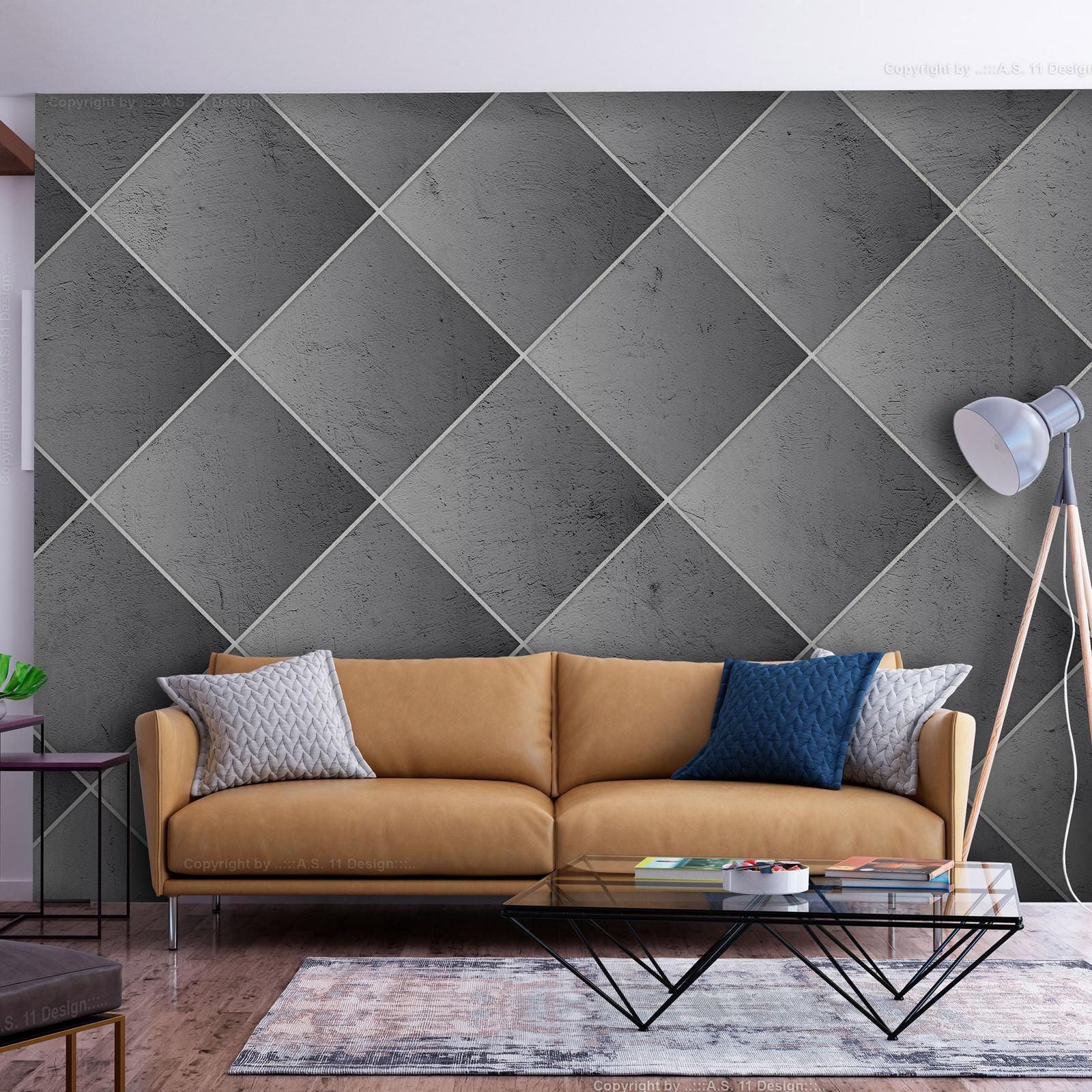 Papier peint - Grey symmetry - geometric concrete pattern with white joints