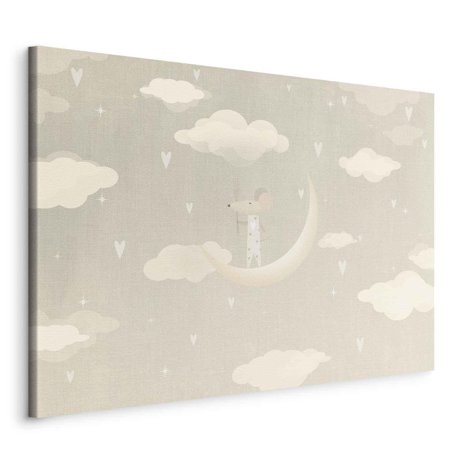 Tableau - Little Conqueror - A Mouse in Heart Pajamas on the Moon Among Clouds