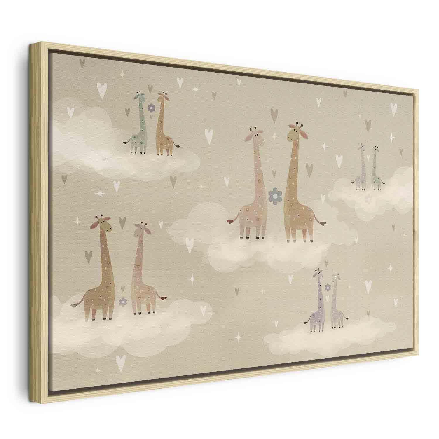 Tableau - Love - Colorful Giraffes Floating on Clouds Among Hearts and Stars