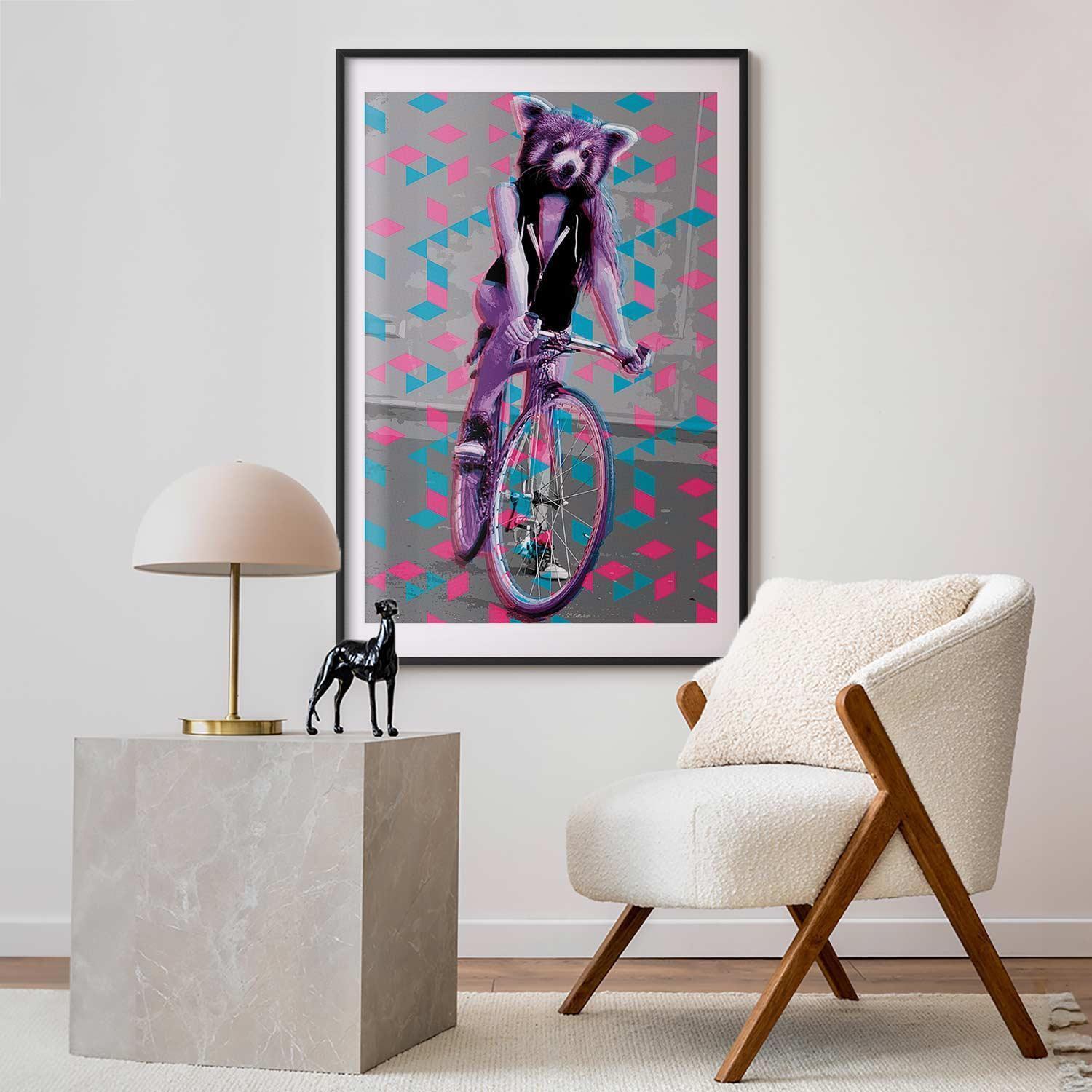 Poster - Raccoon on a Bicycle