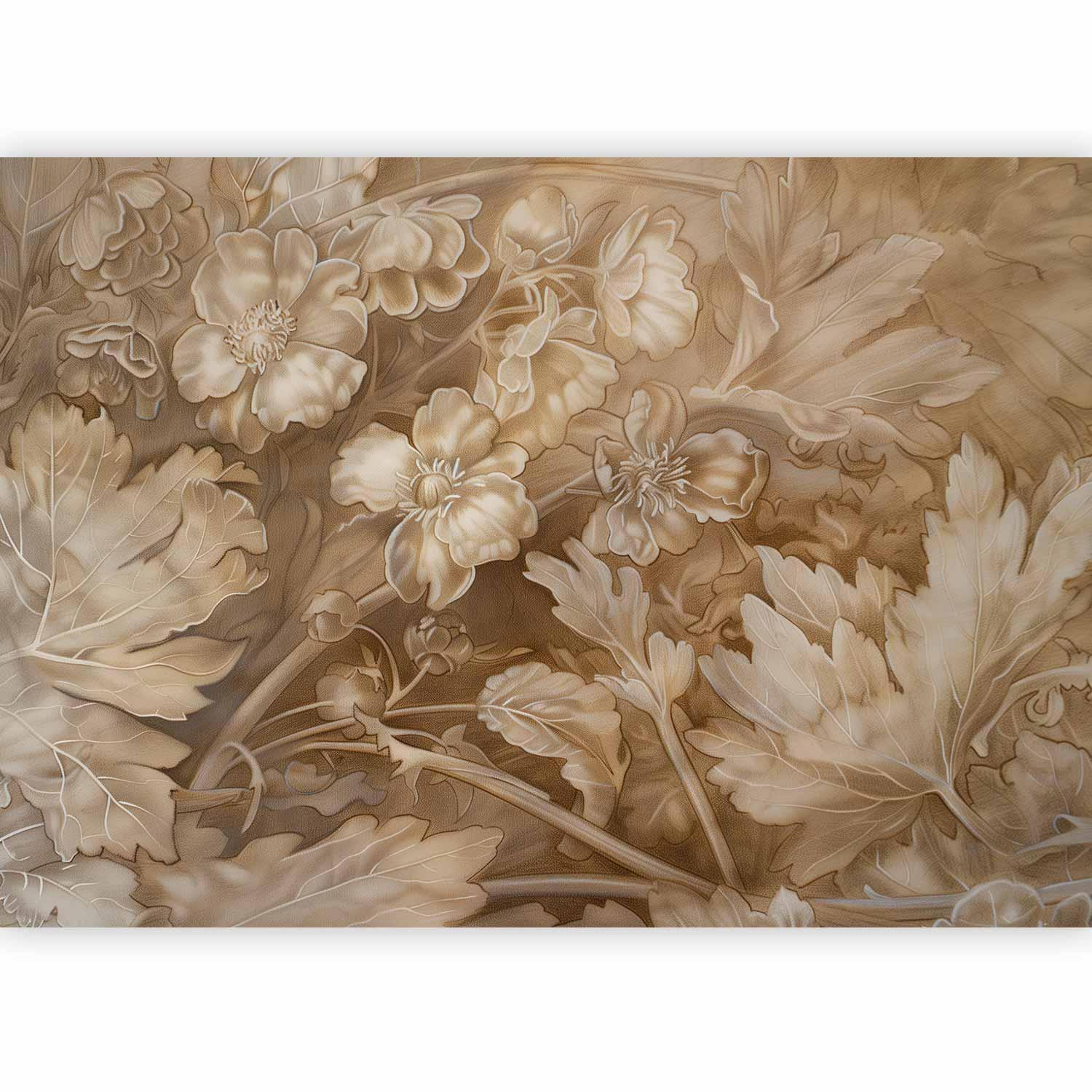 Papier peint - Floral Ornaments Carved in Delicate Sepia and Brown Shades