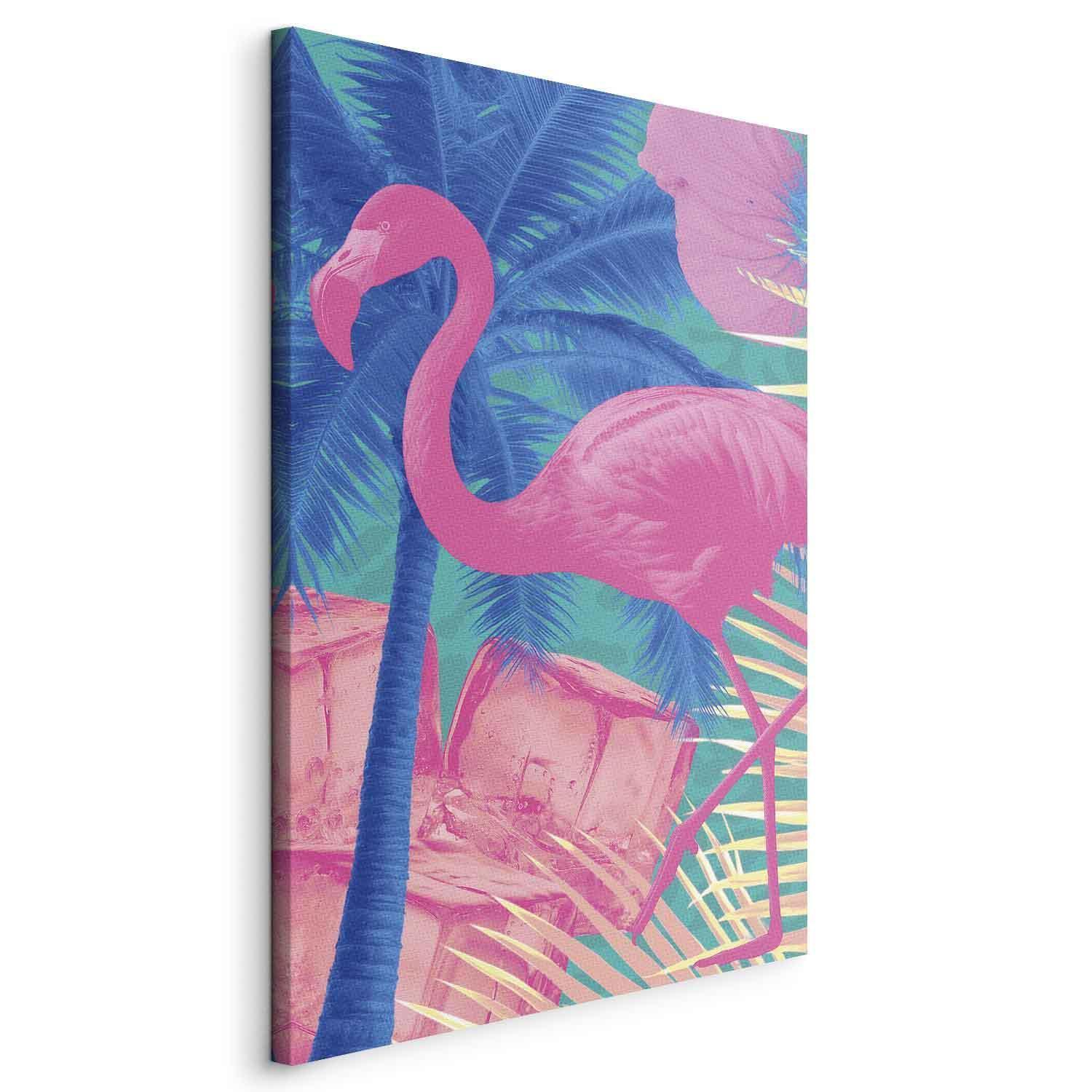 Tableau - Pink Flamingo - Abstract Flamingo Against Palms and Ice Cubes