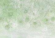 Papier peint - Flowery meadow - nature with field flowers lineart on green background