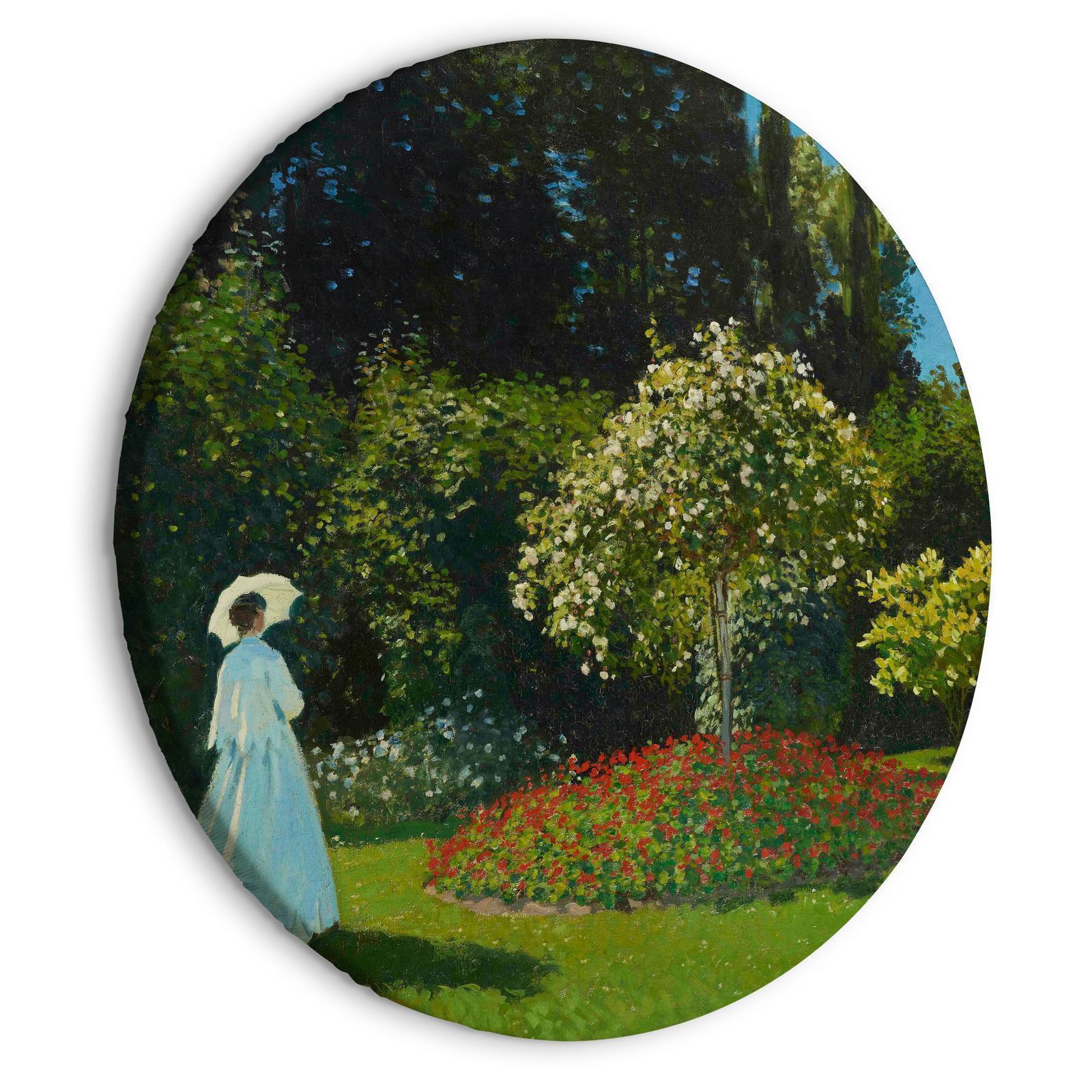 Tableau rond - Woman in the Garden by Claude Monet - A Landscape of Vegetation in Spring