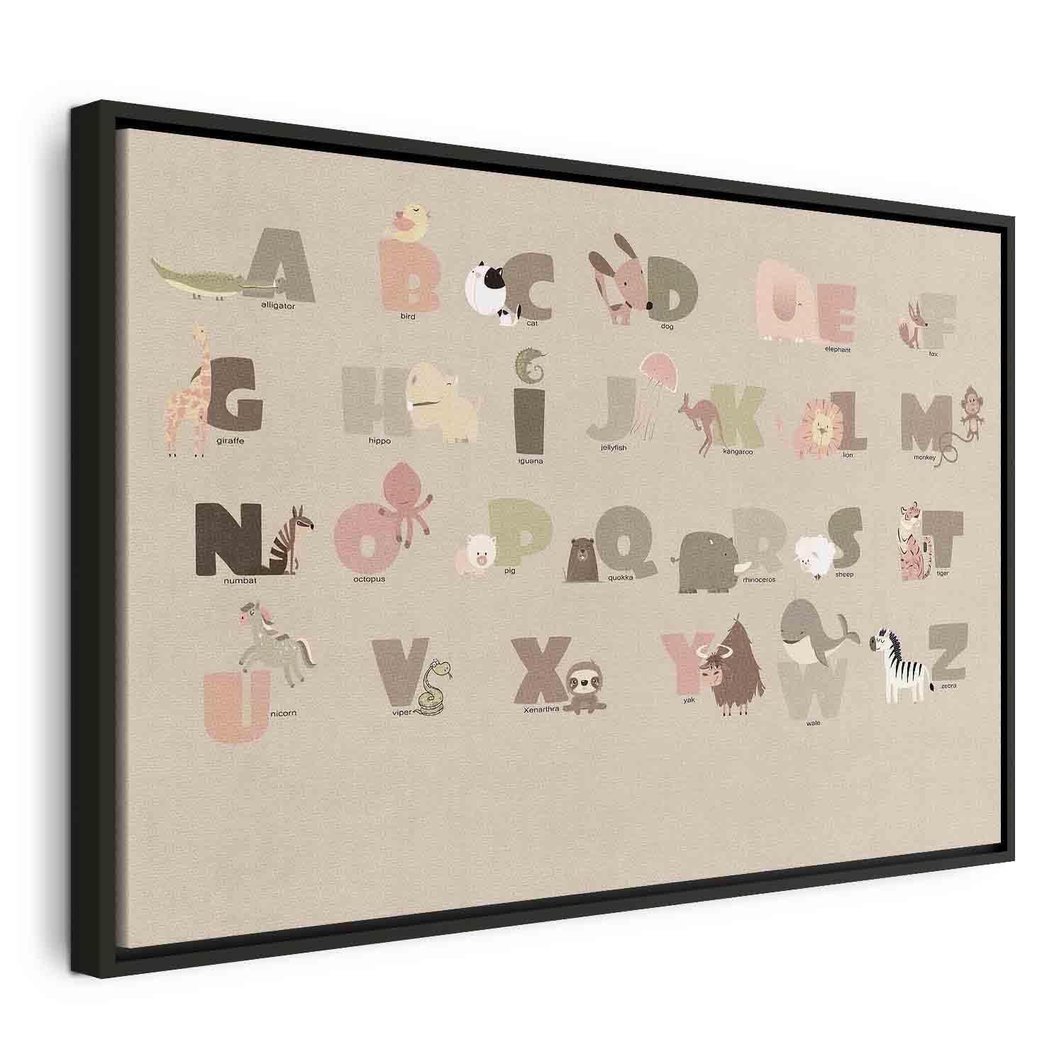 Tableau - Alphabet at the Zoo - Joyful Animals and Their Names on a Beige Background