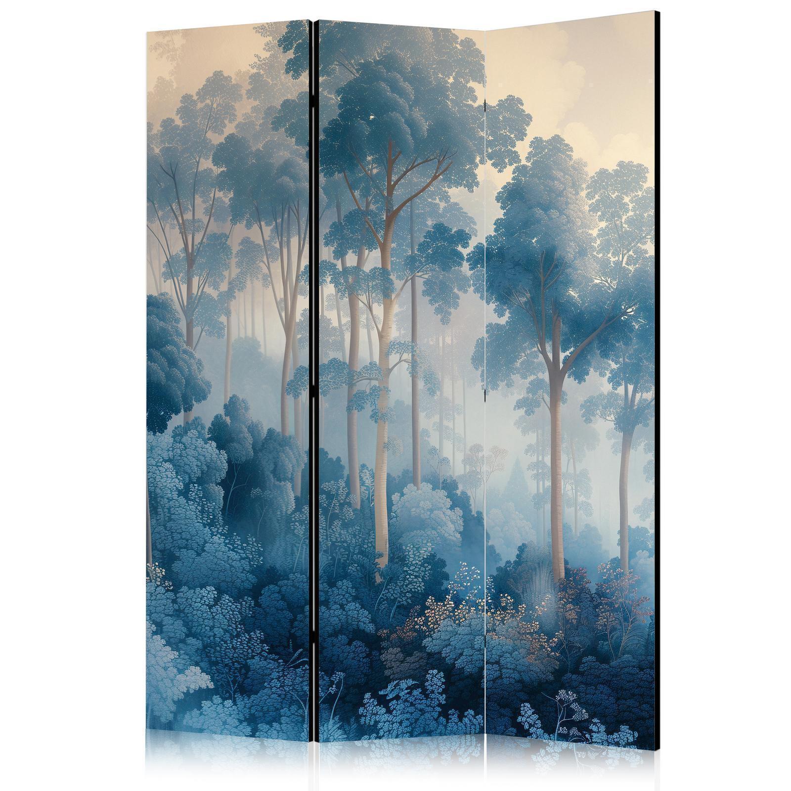 Paravent - Landscape With Trees in Illustration Style Fairy Blue Forest