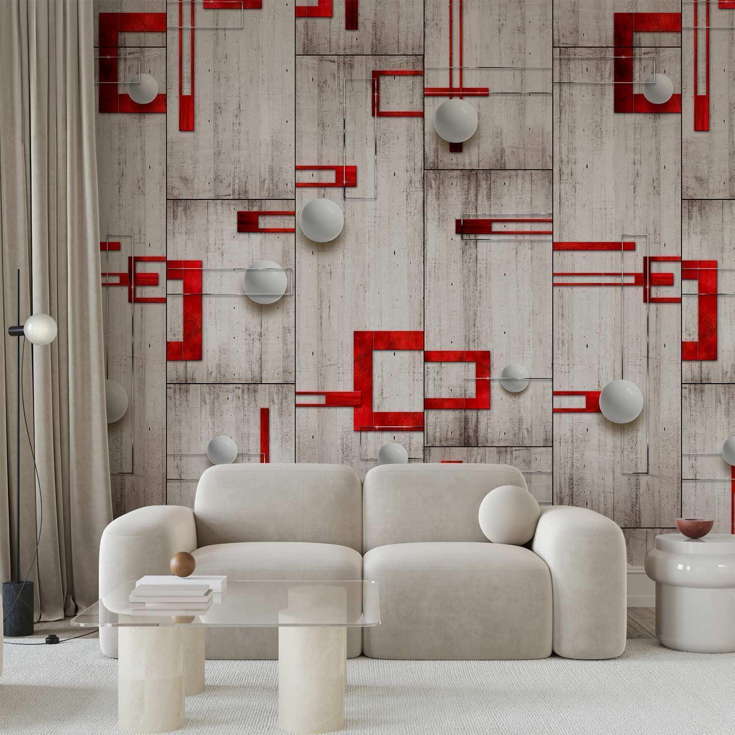 Tapisserie murale - Concrete, red frames and white knobs