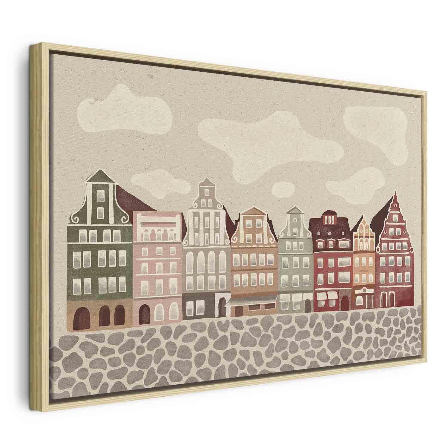 Tableau - Salt Square - Colorful Illustrated Townhouses Against a Cloudy Sky Background