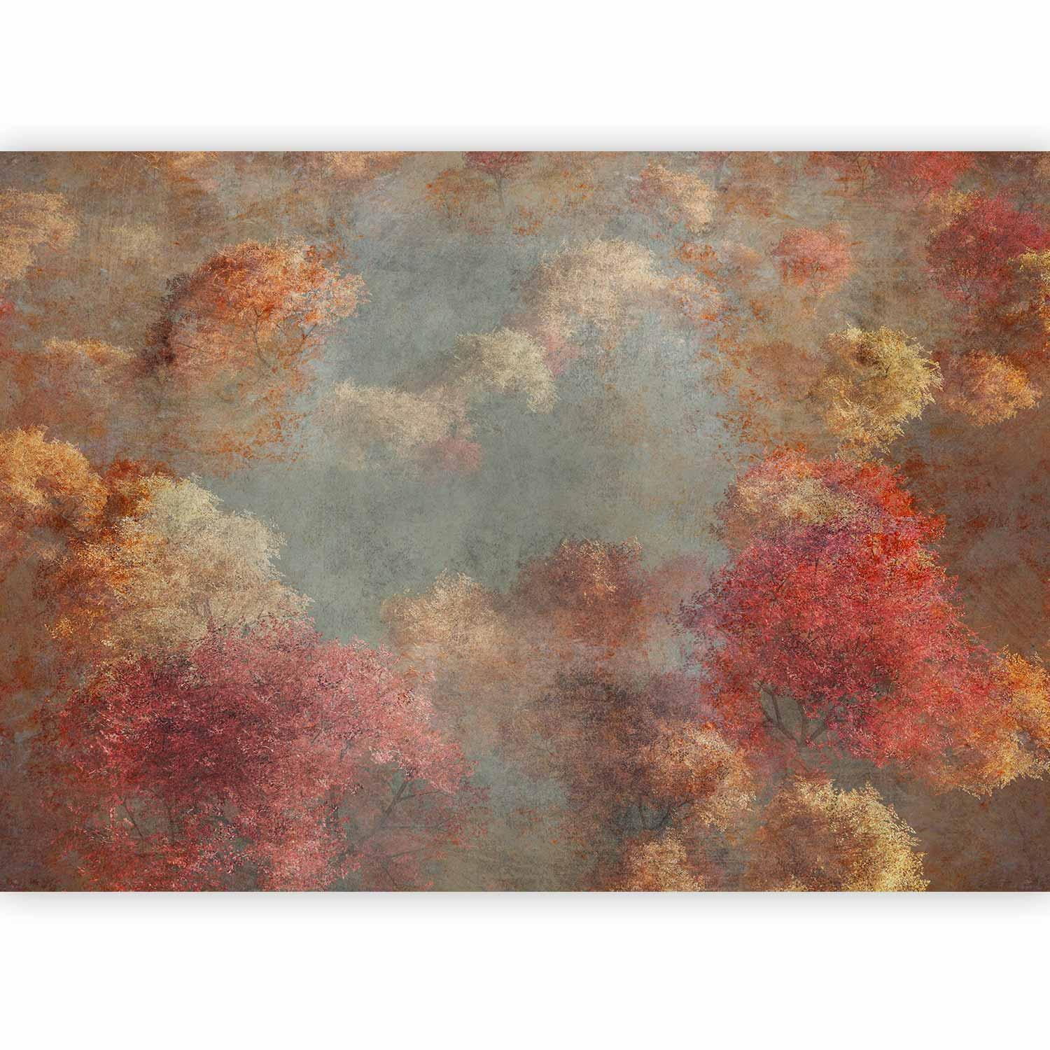 Papier peint - Nature in autumn - landscape of autumn trees in painted retro style