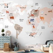 Papier peint - World Map in Beige Tones for Children's Room