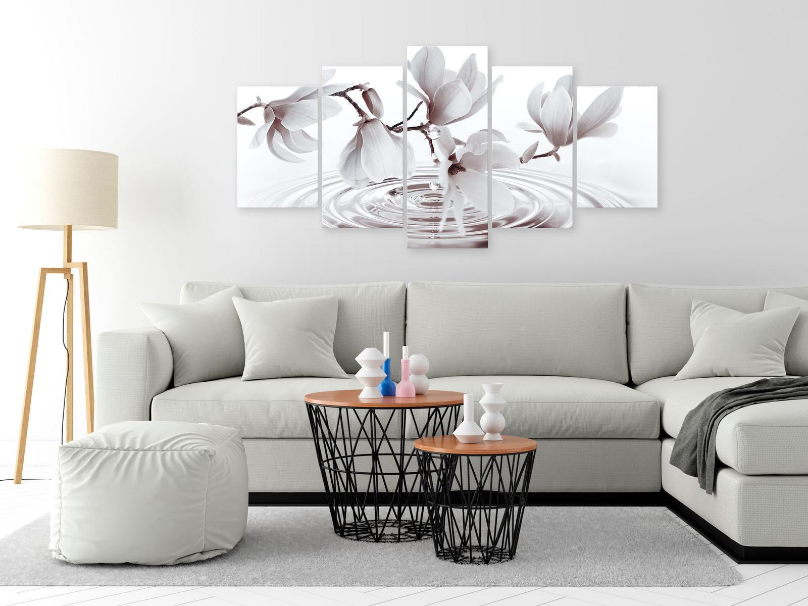 Tableau - Magnolias over Water (5 Parts) Wide Grey