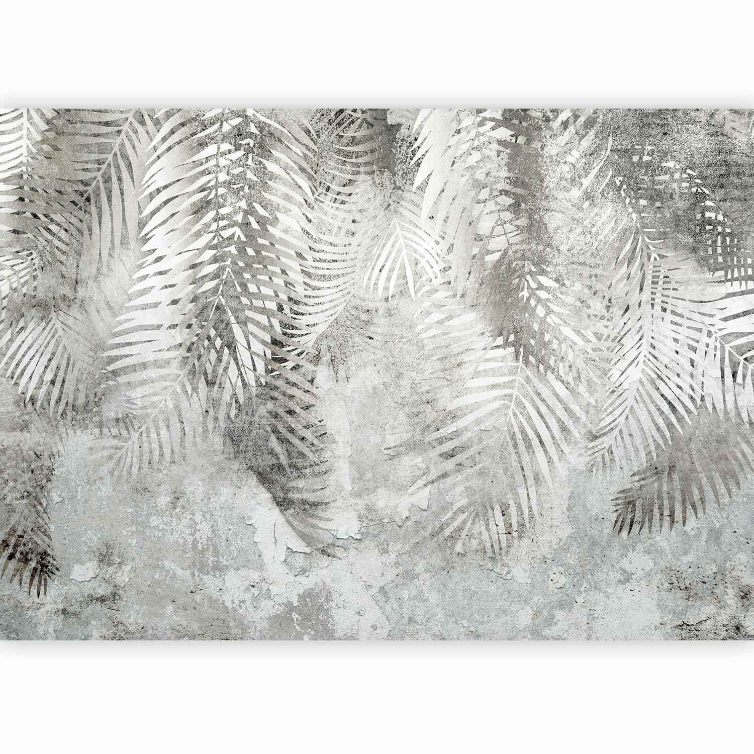 Papier peint - Light and shadow - grey and white composition with floral motif and pattern