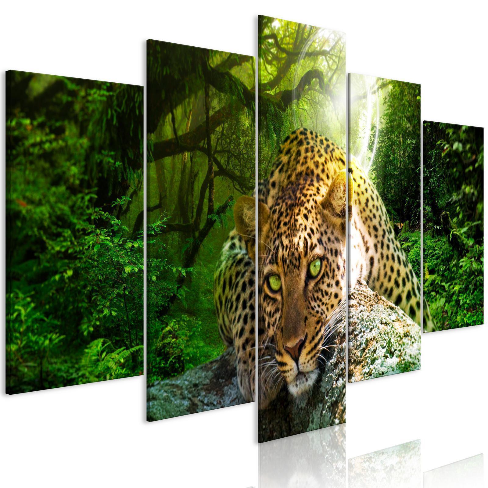 Tableau - Leopard Lying (5 Parts) Wide Green