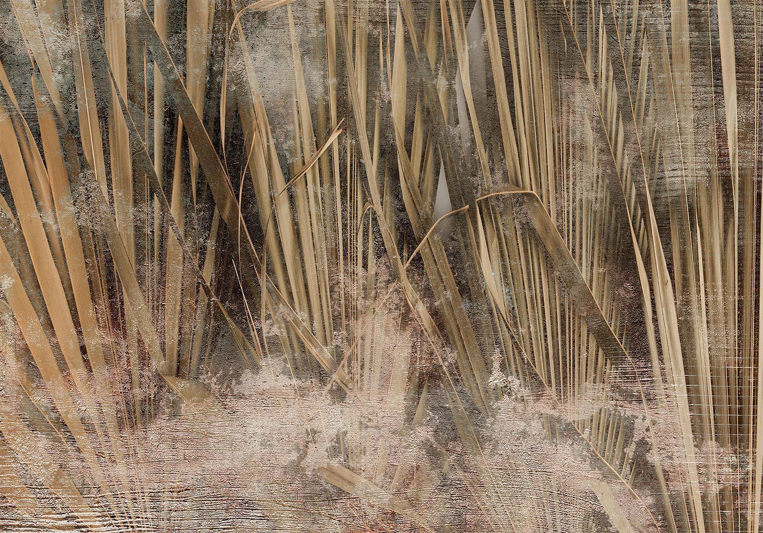 Papier peint - Dry leaves - landscape of tall grasses in boho style with paint patterns