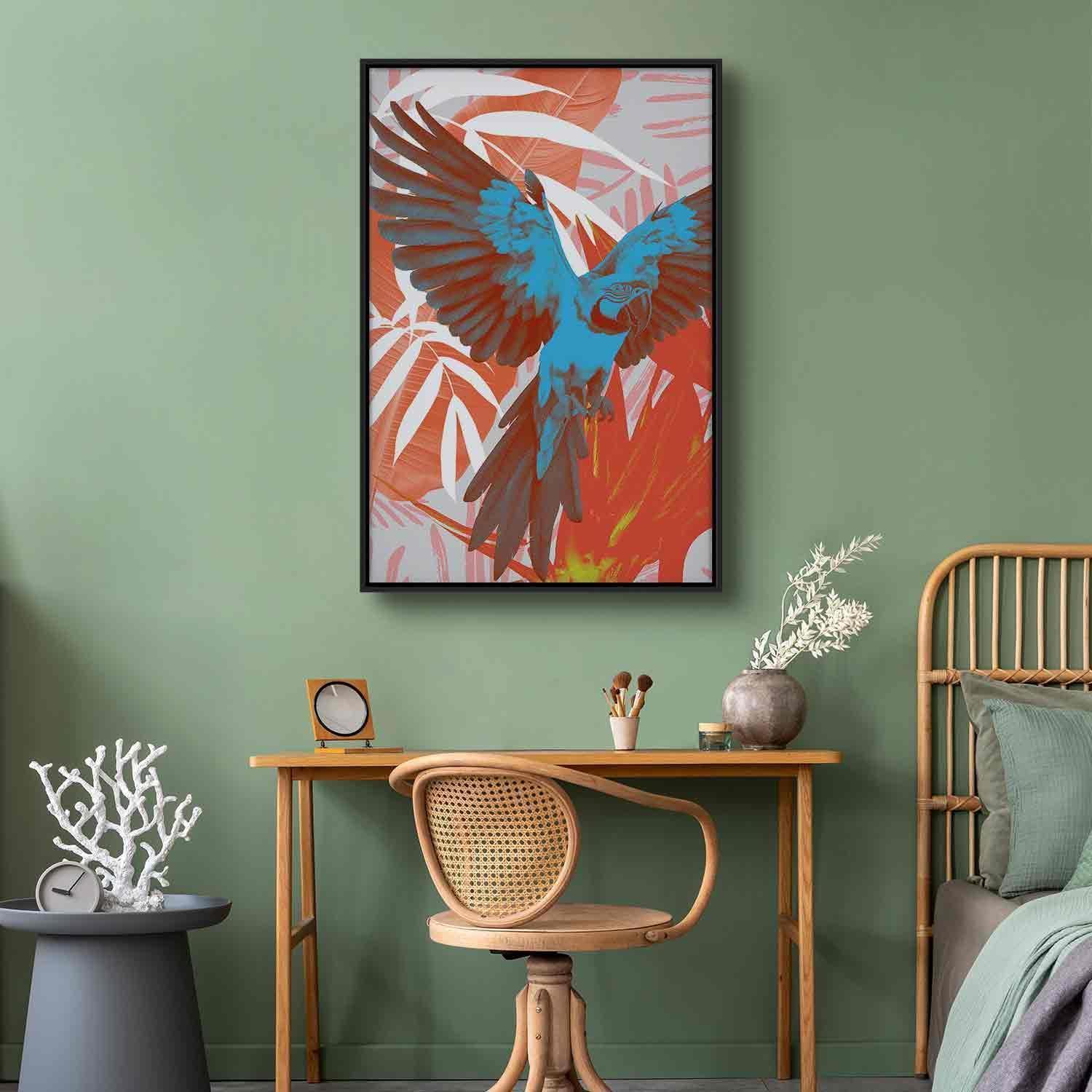 Tableau - Exotic Wings - Parrot Among Abstract Leaf Patterns