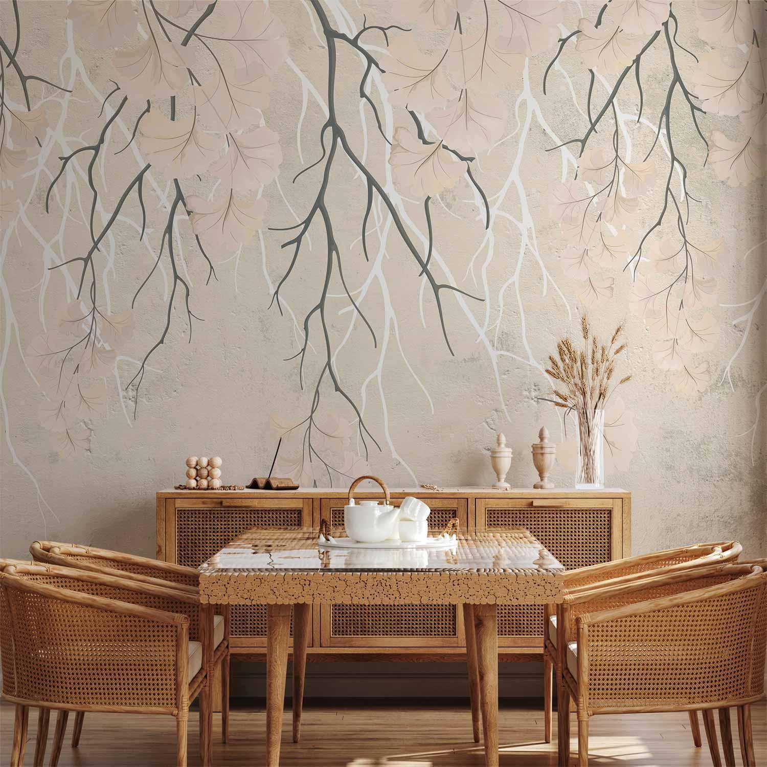 Papier peint - Abstract falling leaves - subtle nature motif with branches