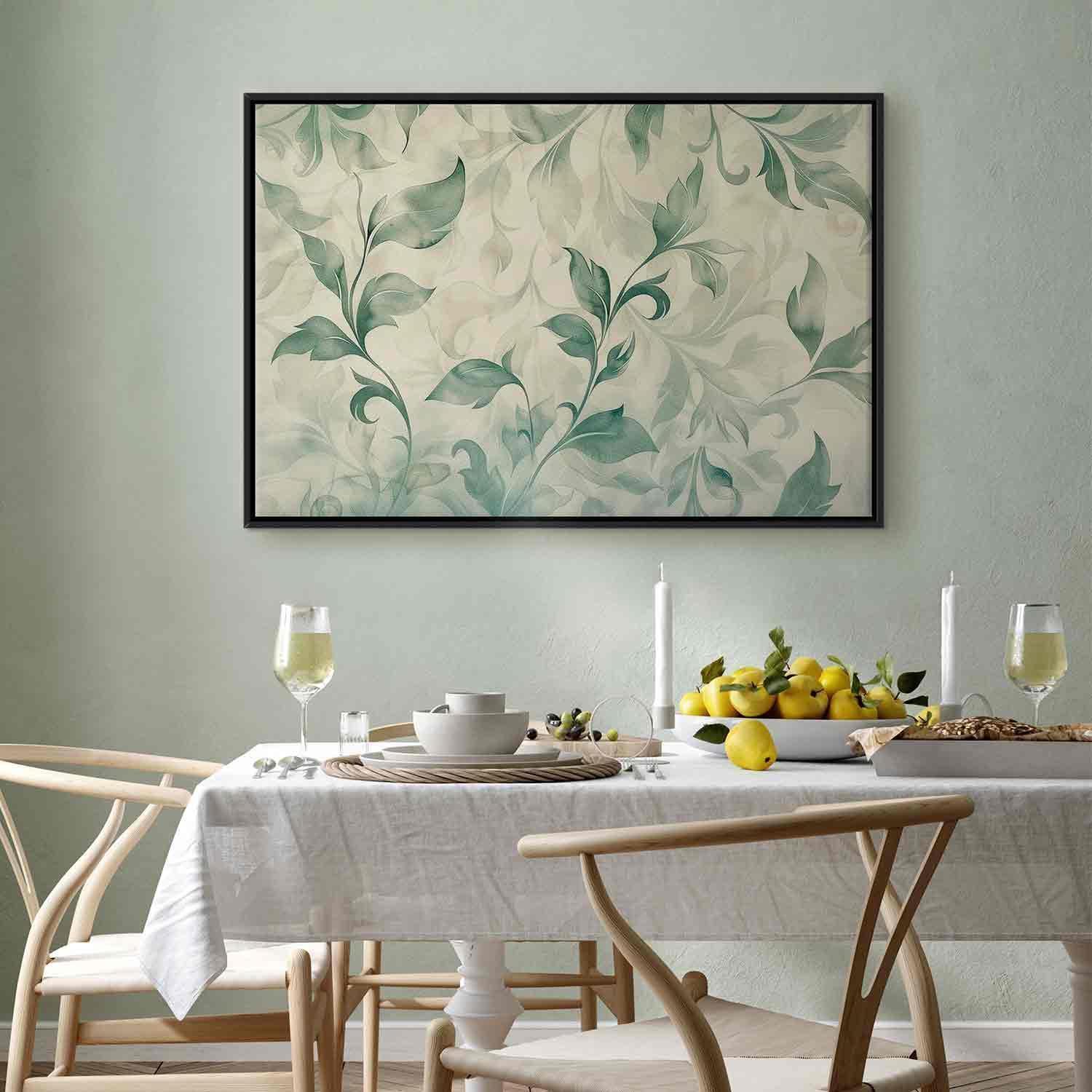 Tableau - Watercolor Botanical Motif Delicate Green-Beige Leaves