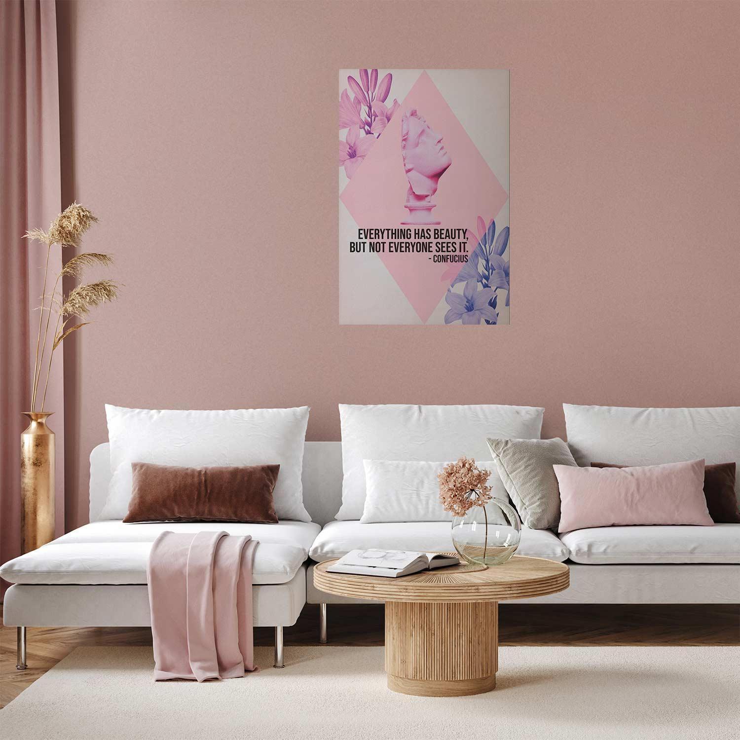 Poster - Confucius on Beauty - a bust in pink with flowers and a quote