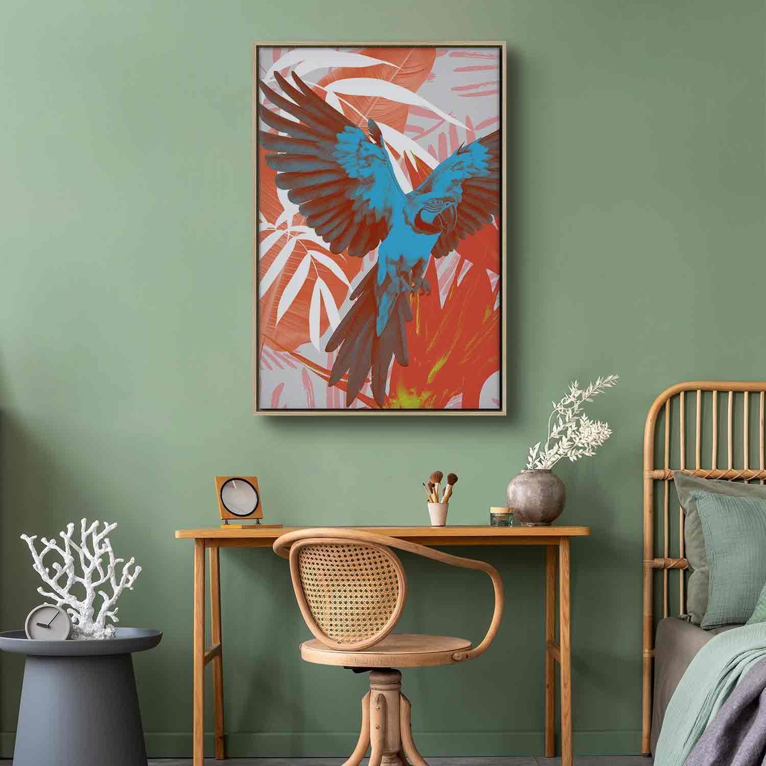 Tableau - Exotic Wings - Parrot Among Abstract Leaf Patterns