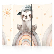 Paravent - Happy Sloth - Sloth in Muted Colors - Wearing a Cap - Sitting on a Rainbow Among the Stars