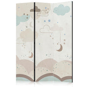 Paravent - Cloudy Night Sky - Moons in Browns and Beiges Amid Numerous Clouds and Stars on a Light Background