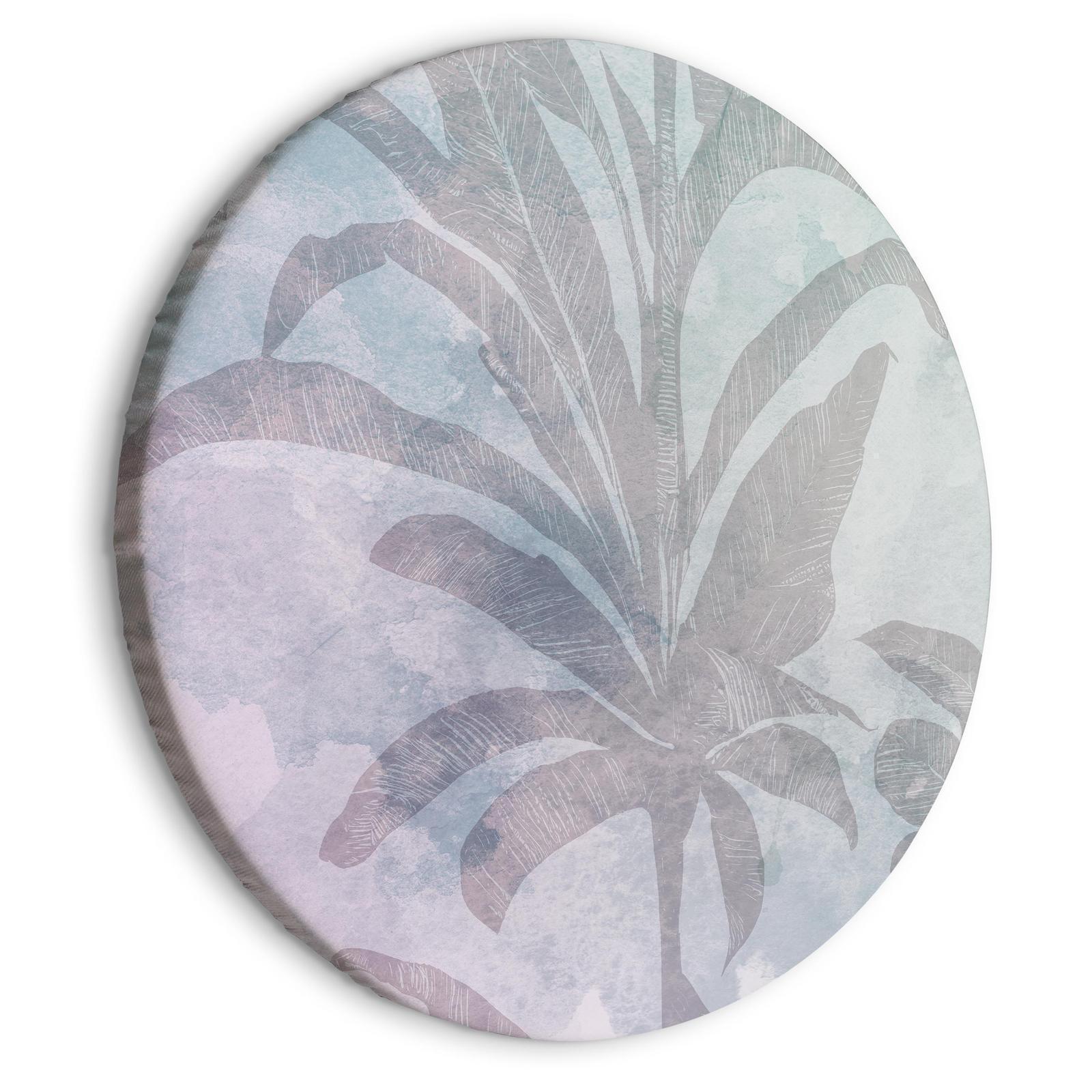 Tableau rond - Palm trees in the fog - Palm trees among pastel clouds in purple and celadon tones/Misty tropics